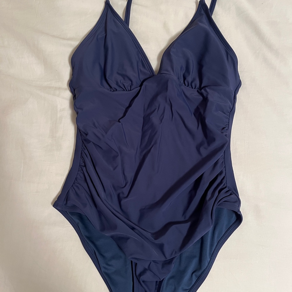 Elegant Navy Blue One-Piece Swimsuit